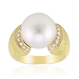 18K WHITE SOUTH SEA PEARL & SI2 (H) DIAMOND YELLOW GOLD RING image 0