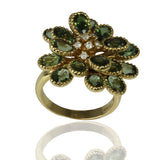 Green Tourmaline Flower & Diamond Ring