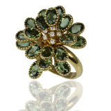 Green Tourmaline Flower & Diamond Ring