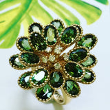 Green Tourmaline Flower & Diamond Ring
