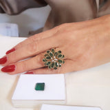 Green Tourmaline Flower & Diamond Ring