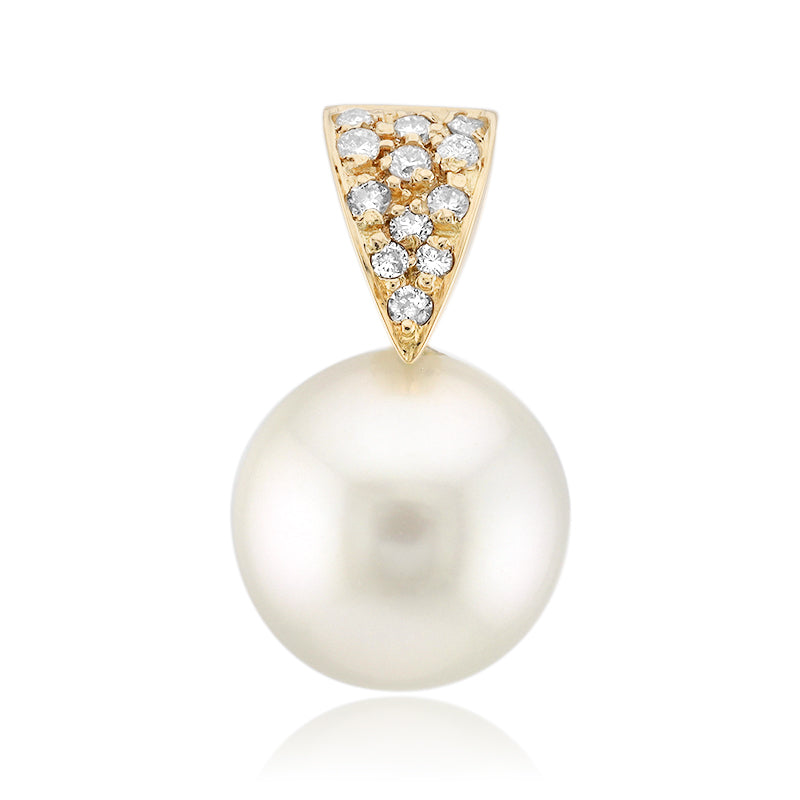 18K WHITE SOUTH SEA PEARL & SI2 (H) DIAMOND YELLOW GOLD PENDANT image 0